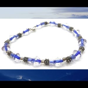 Vintage sterling Bali bead & Czech glass bracelet